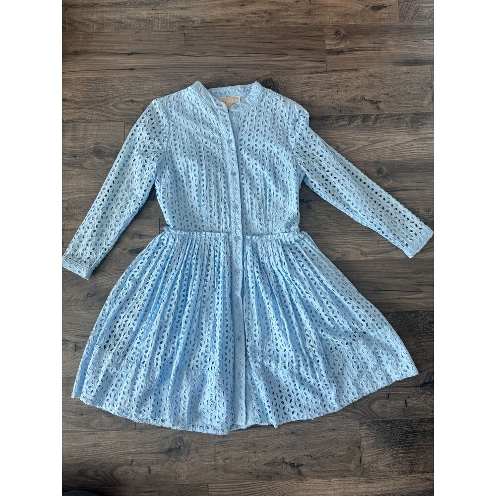 Michael Kors Blue Cotton Eyelet Shirtdress SZ 4